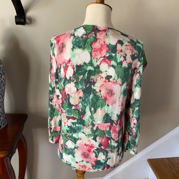 Talbots Water Color Floral Green Pink Cardigan  XS - Picture 8 of 9